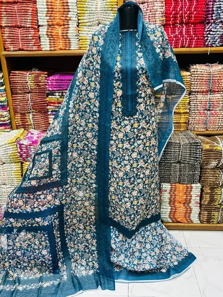জামজাম অল-ওভার ফ্লোরাল প্রিন্টেড প্রিমিয়াম আনস্টিচড কটন থ্রি-পিস view 3