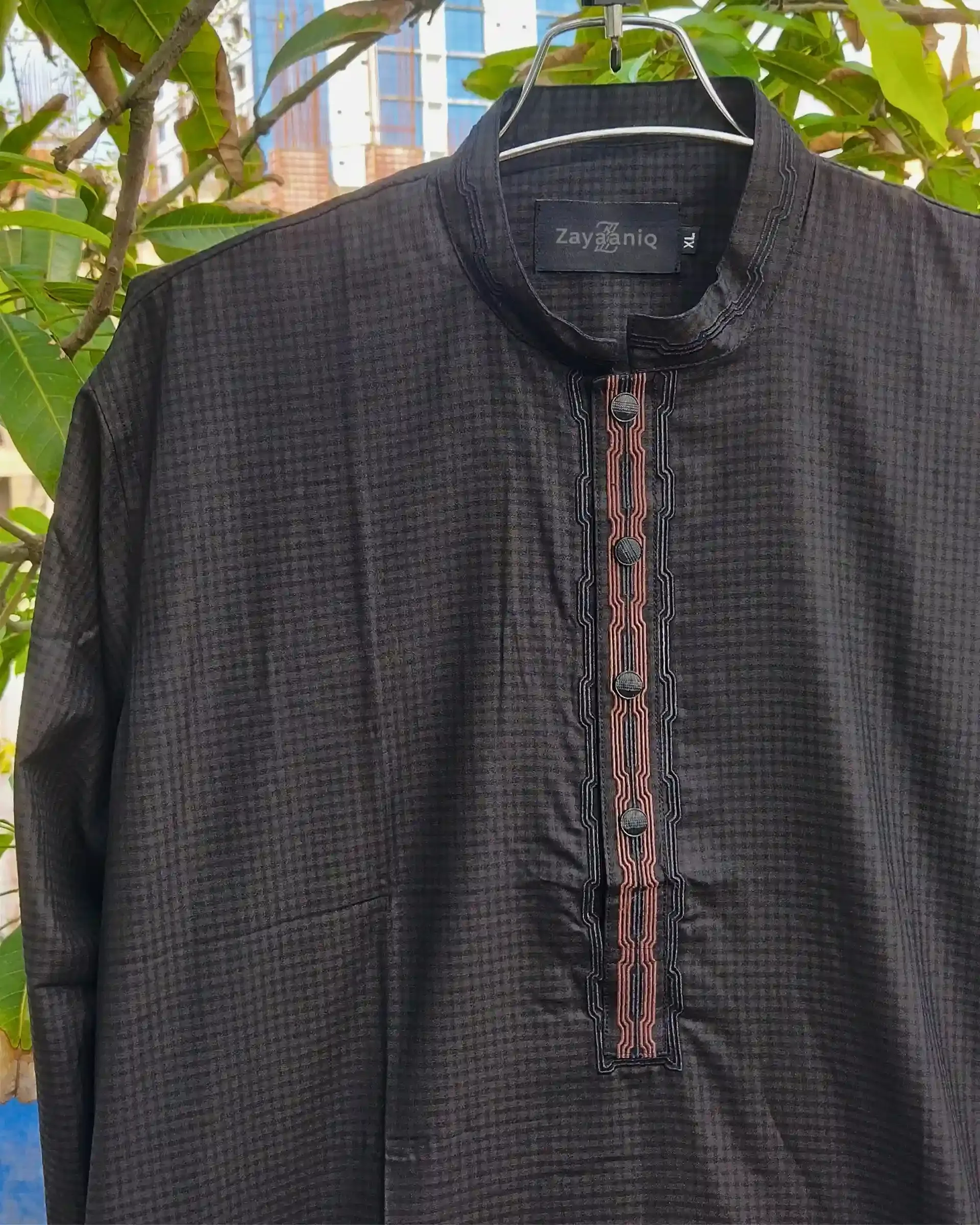 Charcoal Black Textured Embroidered