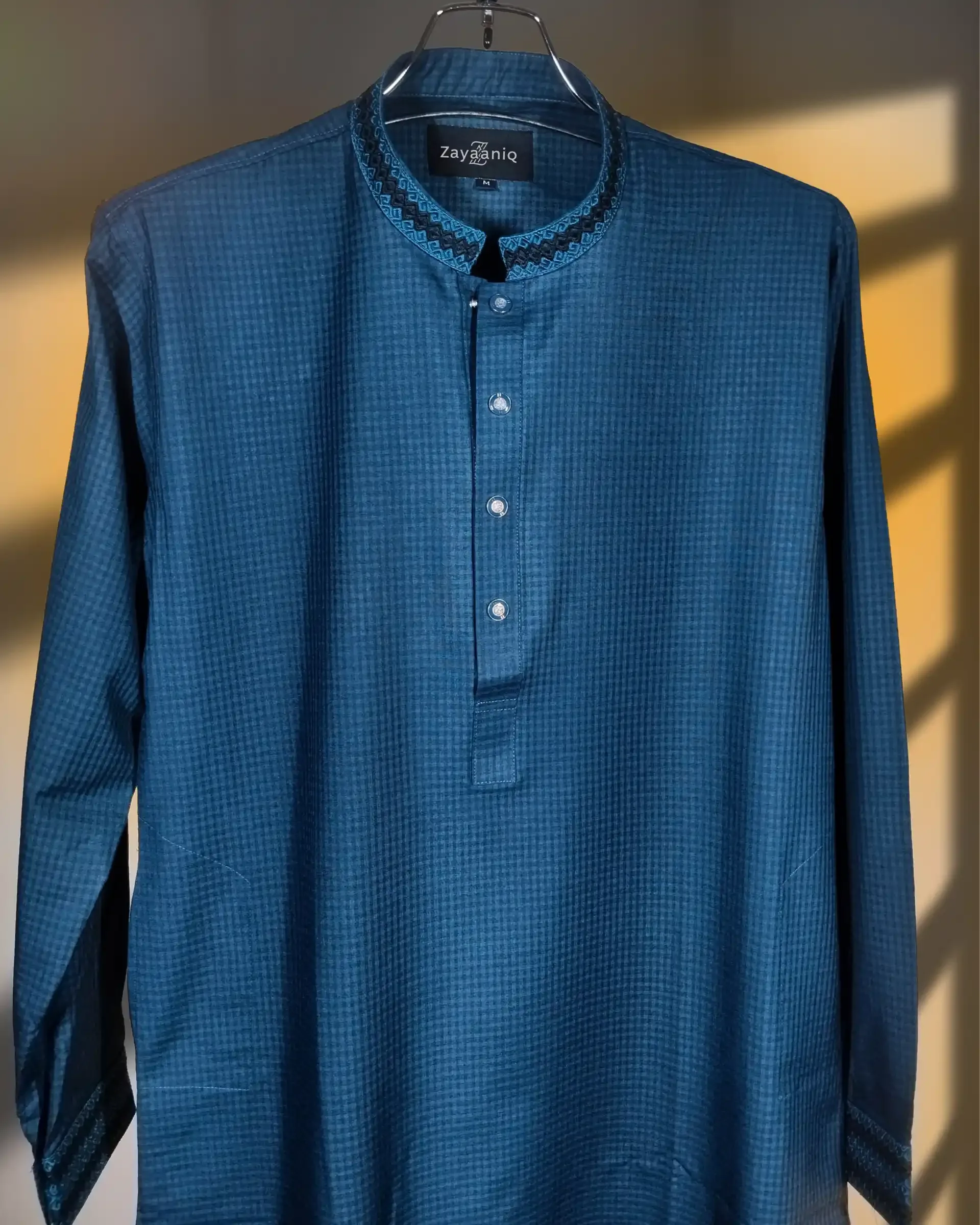 Deep Ocean Blue Textured Embroidered view 2