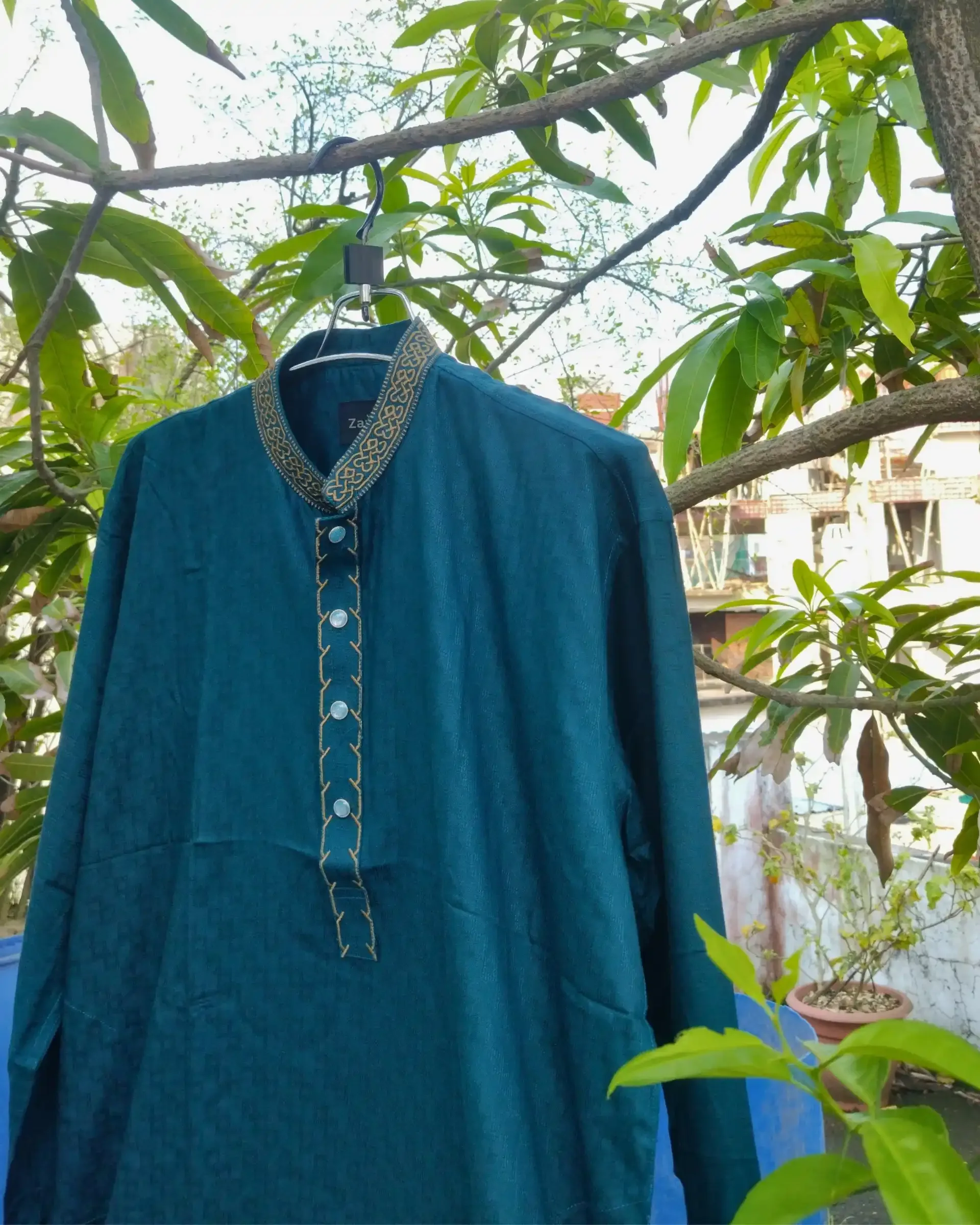 Royal Teal Jacquard Embroidered view 4