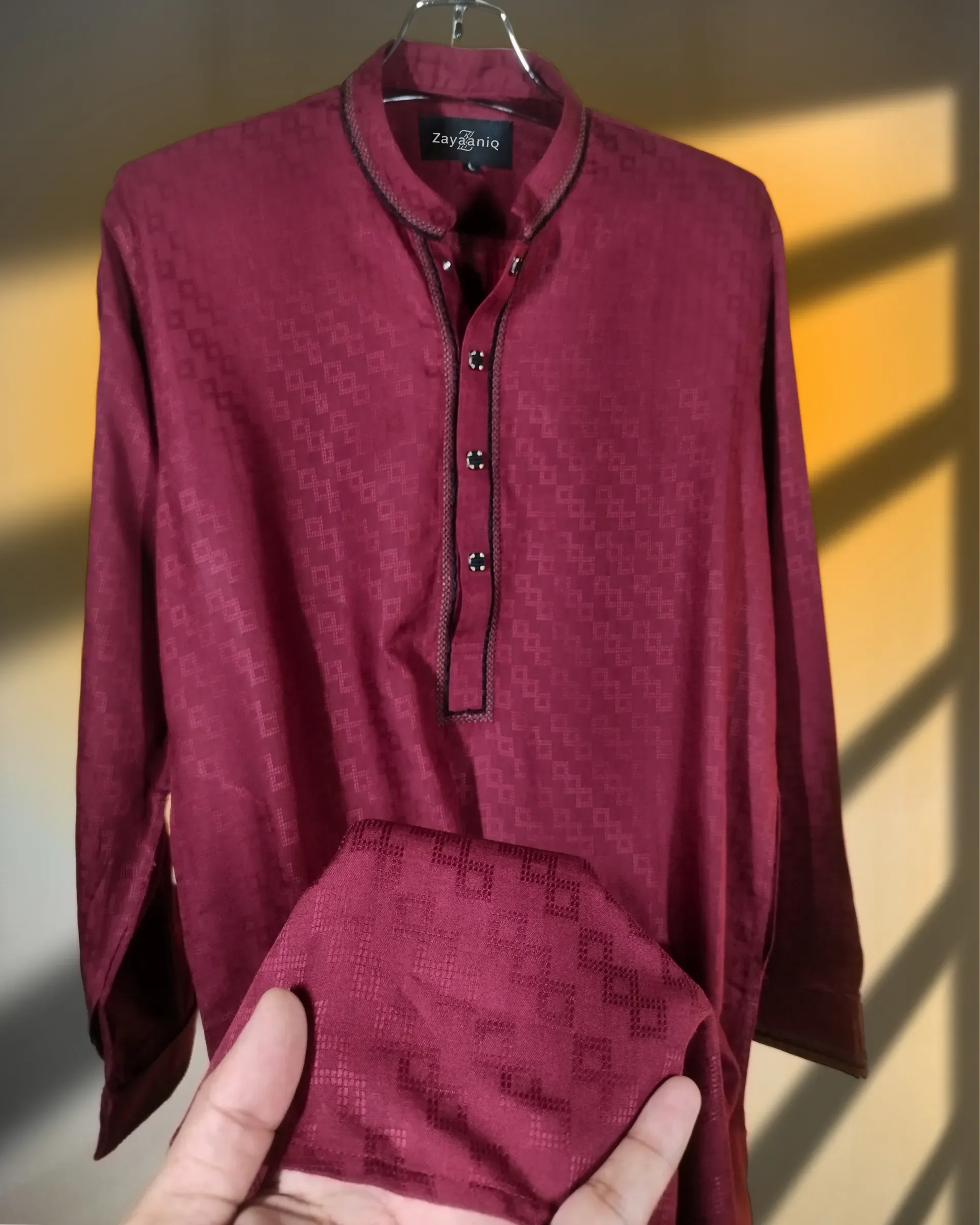 Crimson Maroon Jacquard Embroidered view 3