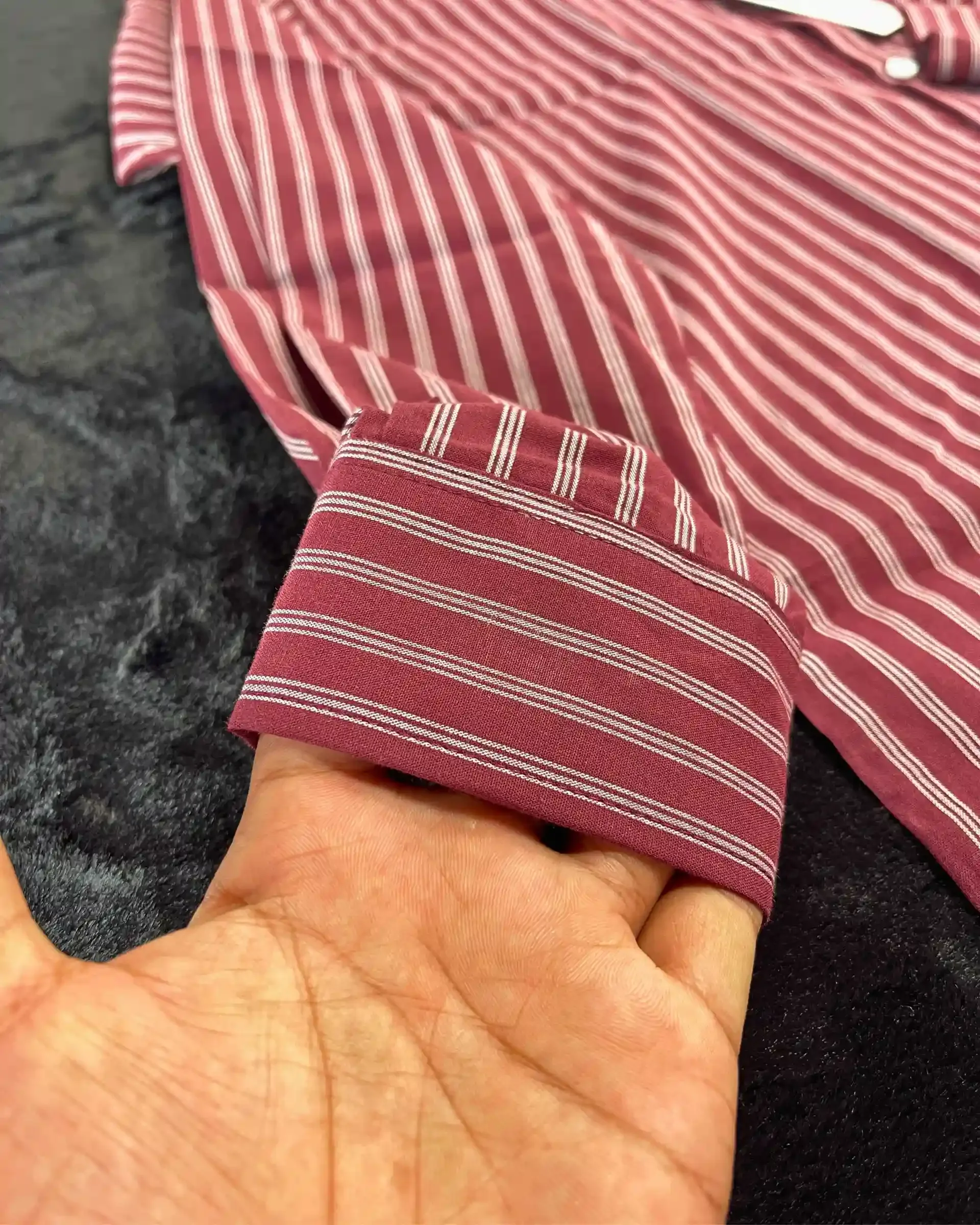 Maroon & White Striped Fine Cotton Shirt view 2