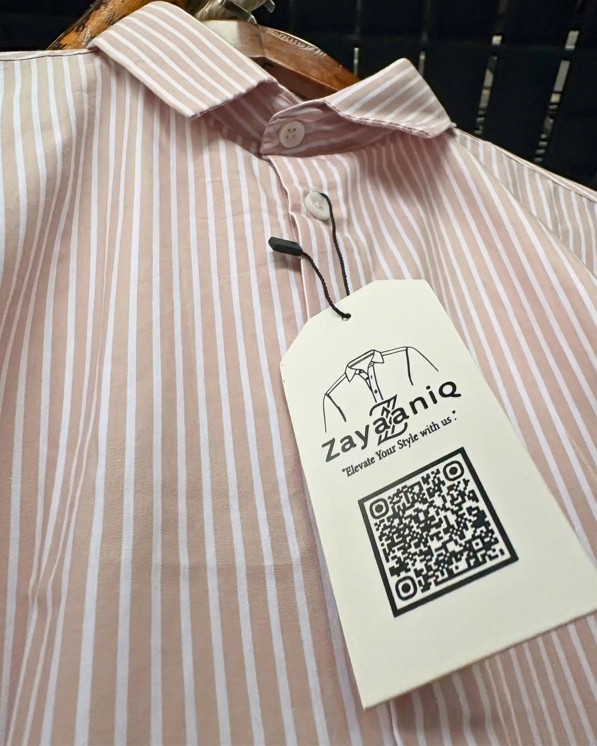Beige & White Striped Fine Cotton Shirt view 3