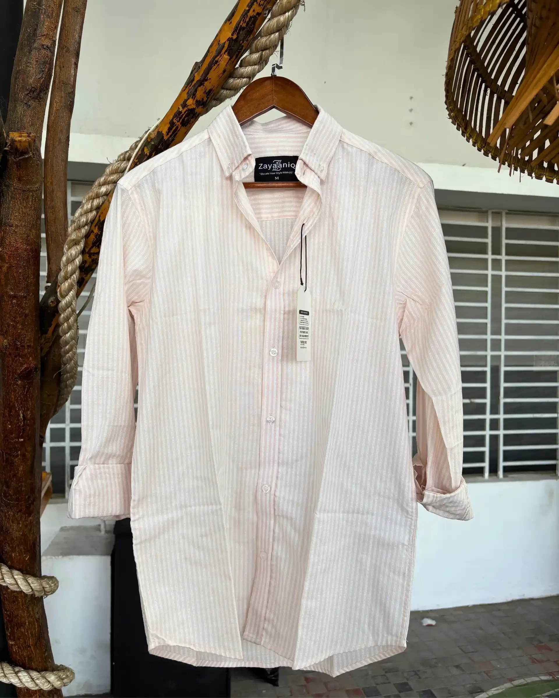 Soft Peach & Off-White Striped view 2