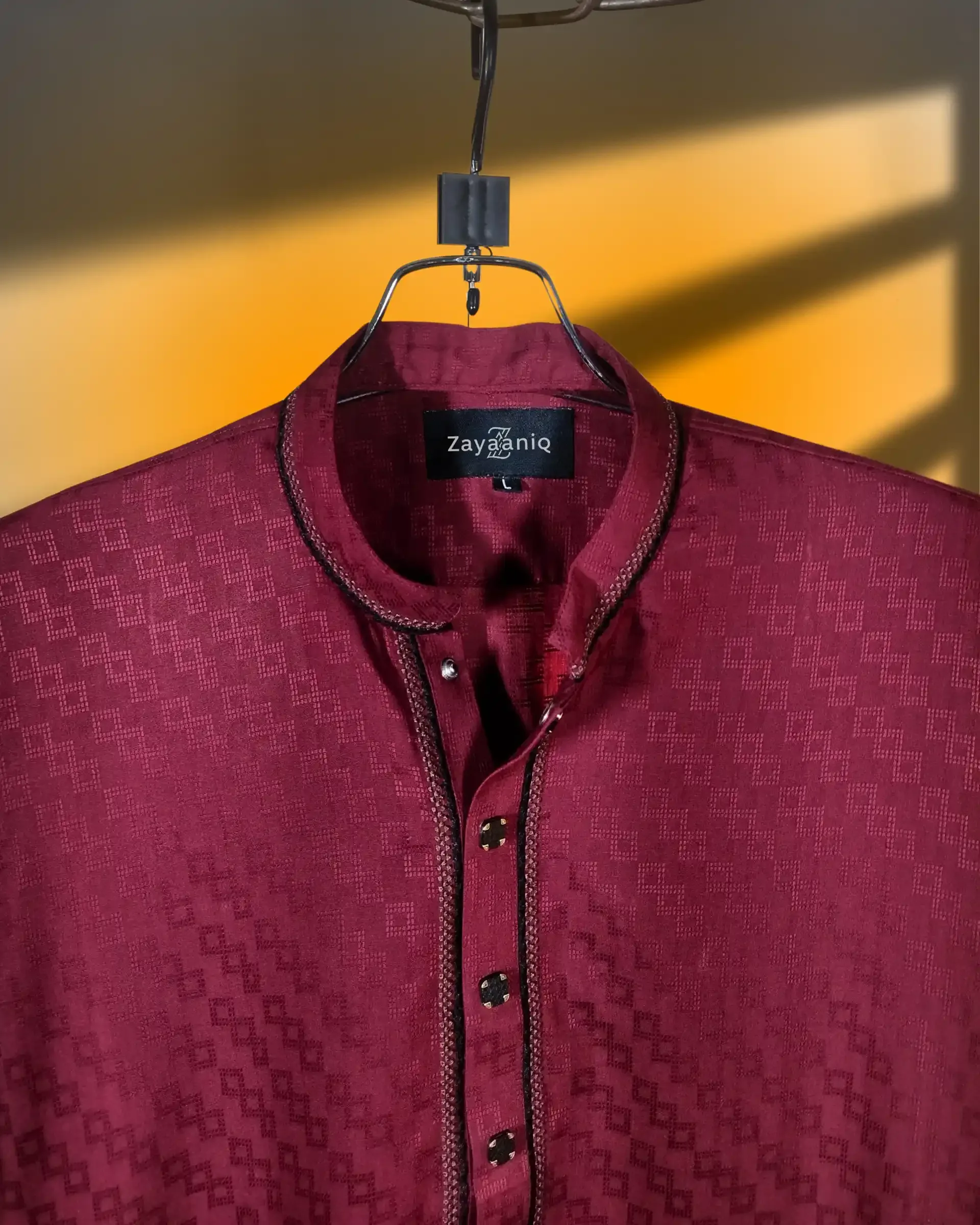 Crimson Maroon Jacquard Embroidered