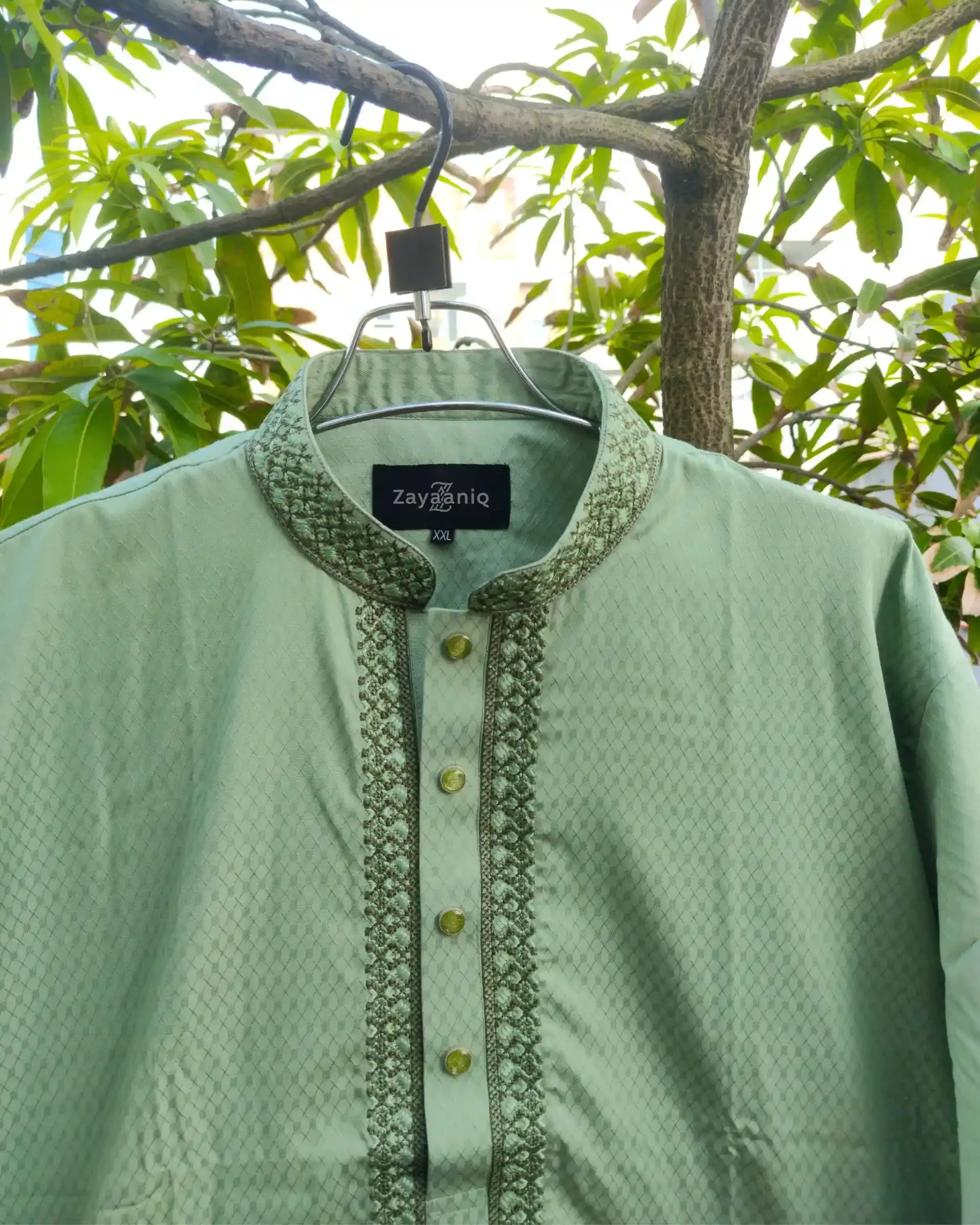 Sage Green Jacquard Embroidered