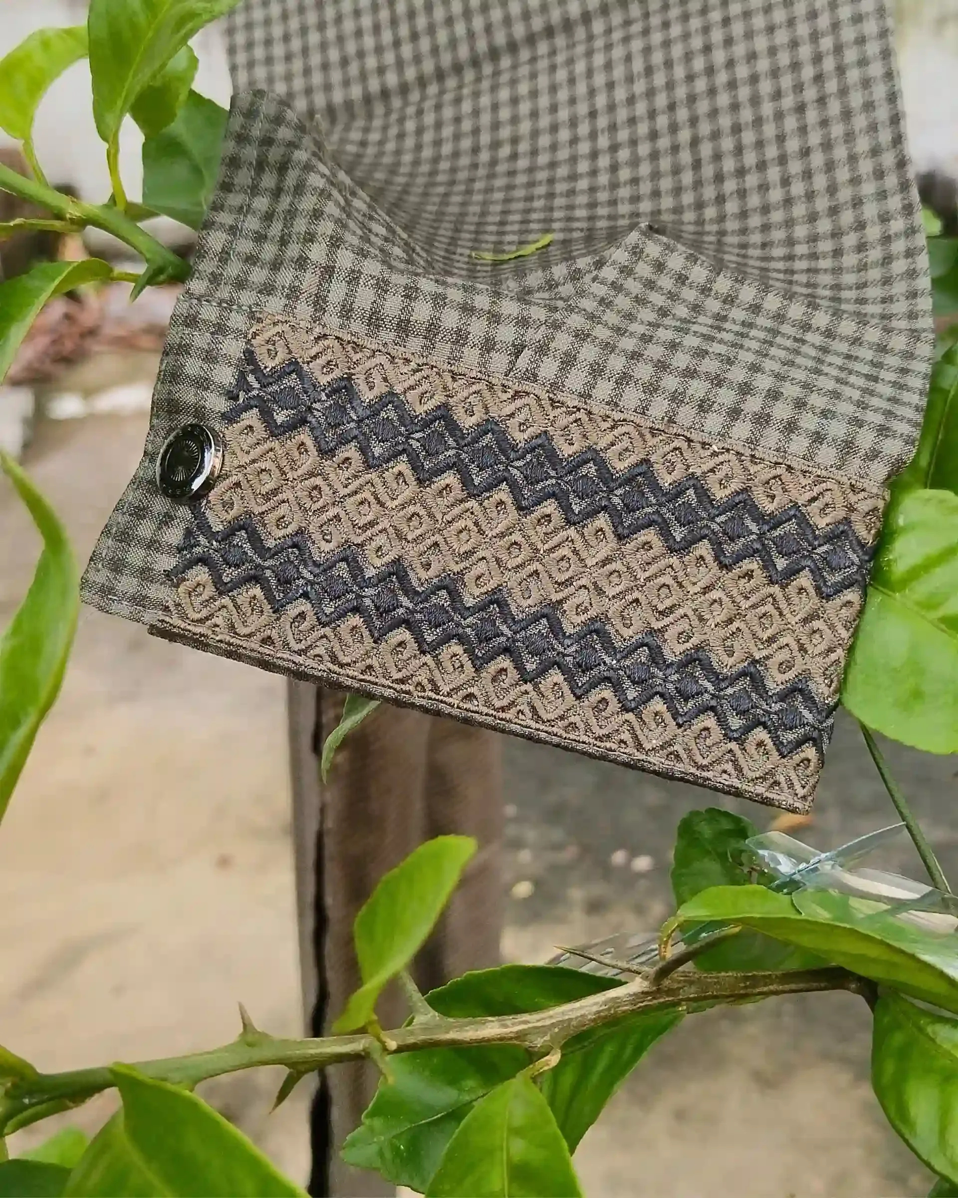 Olive & Charcoal Micro-Check Embroidered view 3