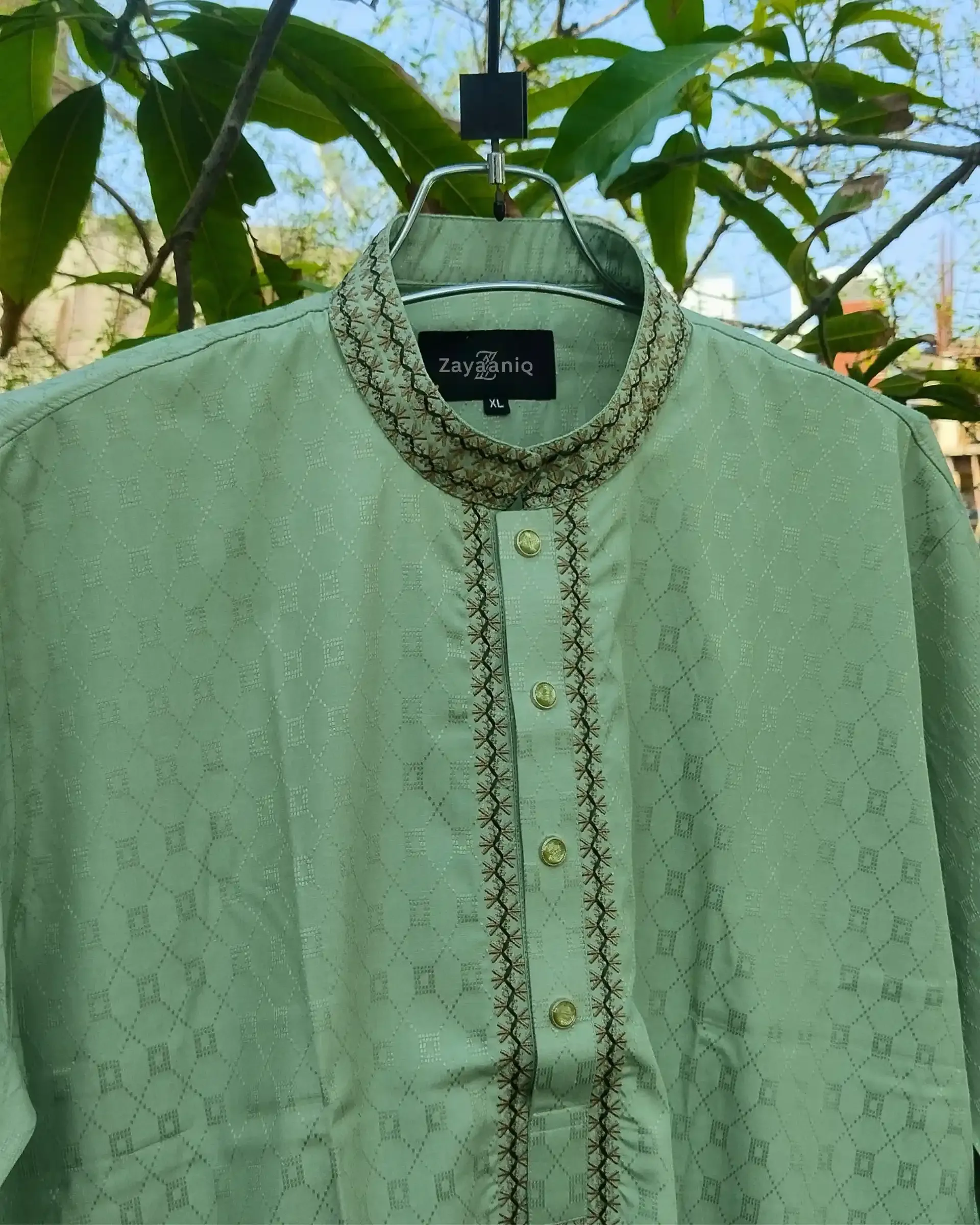 Mint Green Jacquard Embroidered