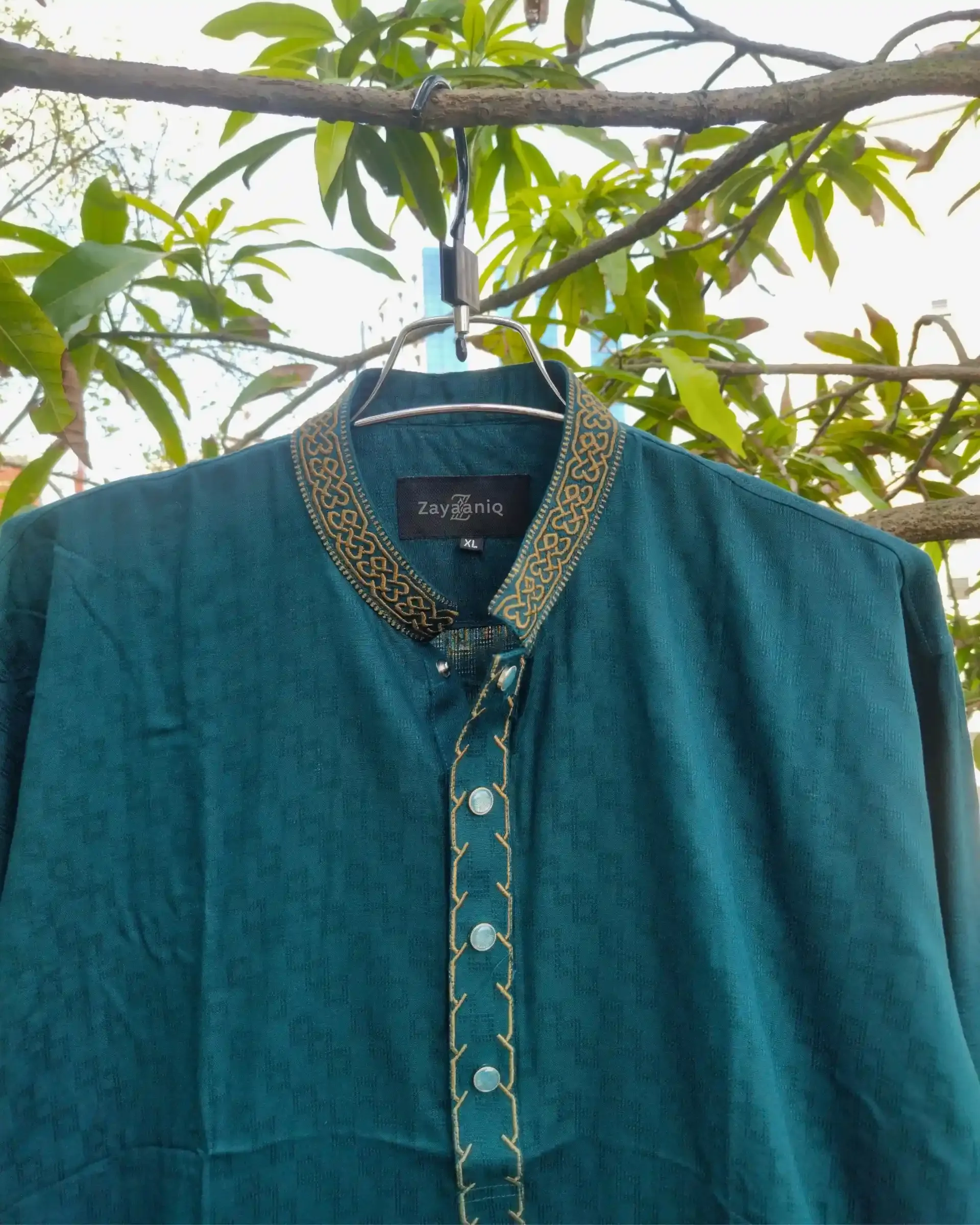 Royal Teal Jacquard Embroidered